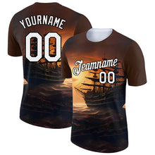 Загрузить изображение в средство просмотра галереи, Custom Brown White-Black 3D Pattern Design Sailing Ship Columbus Day Performance T-Shirt