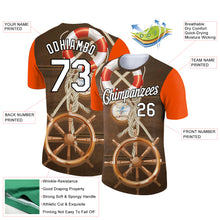 Загрузить изображение в средство просмотра галереи, Custom Brown Orange-Black 3D Pattern Design Sailing Ship Wheel Lifebuoy Compass Columbus Day Performance T-Shirt