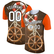 Загрузить изображение в средство просмотра галереи, Custom Brown Orange-Black 3D Pattern Design Sailing Ship Wheel Lifebuoy Compass Columbus Day Performance T-Shirt
