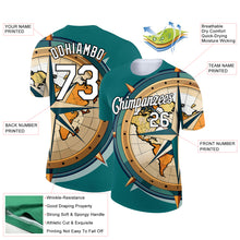 Charger l'image dans la galerie, Custom Teal White-Black 3D Pattern Design Sailing Ship Compass Columbus Day Performance T-Shirt