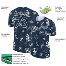 Laden Sie das Bild in den Galerie-Viewer, Custom Navy White 3D Pattern Design Sailing Ship Wheel Compass Columbus Day Performance T-Shirt