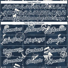 Laden Sie das Bild in den Galerie-Viewer, Custom Navy White 3D Pattern Design Sailing Ship Wheel Compass Columbus Day Performance T-Shirt