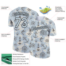 Загрузить изображение в средство просмотра галереи, Custom Silver Black 3D Pattern Design Sailing Ship Wheel Compass Columbus Day Performance T-Shirt