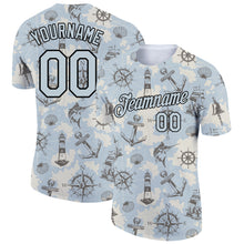 Загрузить изображение в средство просмотра галереи, Custom Silver Black 3D Pattern Design Sailing Ship Wheel Compass Columbus Day Performance T-Shirt