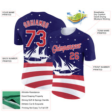 Laden Sie das Bild in den Galerie-Viewer, Custom Navy Red-White 3D Pattern Design Sailing Ship Columbus Day American Flag Performance T-Shirt