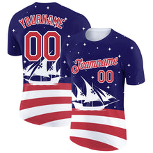 Laden Sie das Bild in den Galerie-Viewer, Custom Navy Red-White 3D Pattern Design Sailing Ship Columbus Day American Flag Performance T-Shirt