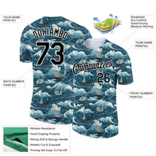 Charger l'image dans la galerie, Custom Teal Black-White 3D Pattern Design Sailing Ship Columbus Day Performance T-Shirt