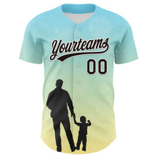 Laden Sie das Bild in den Galerie-Viewer, Custom Ice Blue Black-White 3D Pattern Design Father's Day Family Love Authentic Baseball Jersey