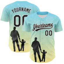 Laden Sie das Bild in den Galerie-Viewer, Custom Ice Blue Black-White 3D Pattern Design Father's Day Family Love Authentic Baseball Jersey