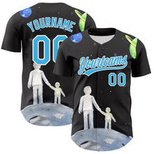 Laden Sie das Bild in den Galerie-Viewer, Custom Black Sky Blue-White 3D Pattern Design Father's Day Family Love Authentic Baseball Jersey