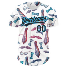 Laden Sie das Bild in den Galerie-Viewer, Custom White Black-Sky Blue 3D Pattern Design Father's Day Mustache And Tie Authentic Baseball Jersey