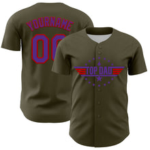 Laden Sie das Bild in den Galerie-Viewer, Custom Olive Purple-Red 3D Pattern Design Father's Day Top Dad Authentic Salute To Service Baseball Jersey