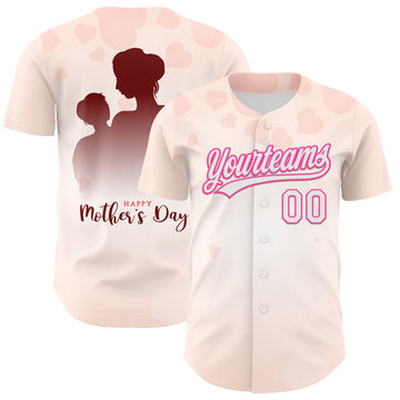 Custom Cream White-Pink 3D Pattern Design Mother's Day Family Love Authentic Baseball Jersey
