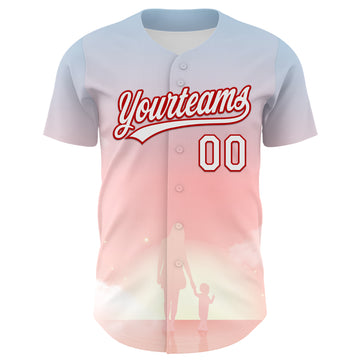 Custom Light Pink White-Red 3D Pattern Design Mother's Day Family Love Authentic Baseball Jersey