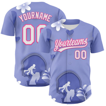 Custom Light Purple White-Pink 3D Pattern Design Mother's Day Family Love Authentic Baseball Jersey