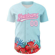 Laden Sie das Bild in den Galerie-Viewer, Custom Ice Blue White-Pink 3D Pattern Design Mother's Day Flower Authentic Baseball Jersey