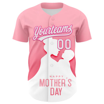 Custom Light Pink White-Pink 3D Pattern Design Mother's Day Family Love Authentic Baseball Jersey