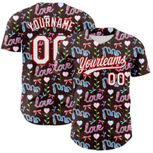 Laden Sie das Bild in den Galerie-Viewer, Custom Brown White-Red 3D Pattern Design Mother's Day Love Authentic Baseball Jersey