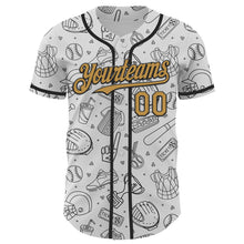 Laden Sie das Bild in den Galerie-Viewer, Custom White Old Gold-Black Comic Doodle Ballgame 3D Pattern Design Authentic Baseball Jersey