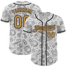 Laden Sie das Bild in den Galerie-Viewer, Custom White Old Gold-Black Comic Doodle Ballgame 3D Pattern Design Authentic Baseball Jersey