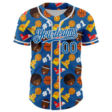 Загрузить изображение в средство просмотра галереи, Custom Blue White Comic Doodle Ballgame 3D Pattern Design Authentic Baseball Jersey