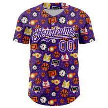 Laden Sie das Bild in den Galerie-Viewer, Custom Purple White Comic Doodle Ballgame 3D Pattern Design Authentic Baseball Jersey