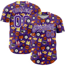Laden Sie das Bild in den Galerie-Viewer, Custom Purple White Comic Doodle Ballgame 3D Pattern Design Authentic Baseball Jersey
