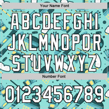 Laden Sie das Bild in den Galerie-Viewer, Custom Ice Blue White-Black Comic Doodle Ballgame 3D Pattern Design Authentic Baseball Jersey