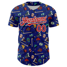 Load image into Gallery viewer, Custom Royal Red-White Comic Doodle Ballgame 3D Pattern Design Authentic Baseball Jersey