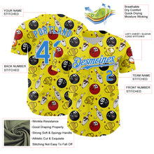 Laden Sie das Bild in den Galerie-Viewer, Custom Light Yellow Electric Blue-White Comic Doodle Ballgame 3D Pattern Design Authentic Baseball Jersey