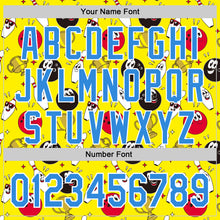 Laden Sie das Bild in den Galerie-Viewer, Custom Light Yellow Electric Blue-White Comic Doodle Ballgame 3D Pattern Design Authentic Baseball Jersey