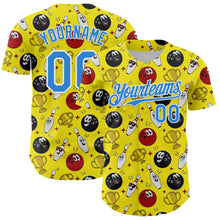 Laden Sie das Bild in den Galerie-Viewer, Custom Light Yellow Electric Blue-White Comic Doodle Ballgame 3D Pattern Design Authentic Baseball Jersey