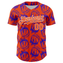 Laden Sie das Bild in den Galerie-Viewer, Custom Orange White Comic Doodle Ballgame 3D Pattern Design Authentic Baseball Jersey
