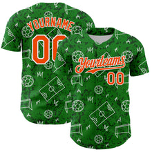 Laden Sie das Bild in den Galerie-Viewer, Custom Grass Green Orange-White Comic Doodle Ballgame 3D Pattern Design Authentic Baseball Jersey