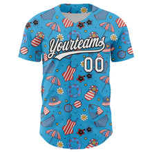 Laden Sie das Bild in den Galerie-Viewer, Custom Sky Blue White-Black 3D Hawaii Beach Authentic Baseball Jersey