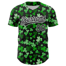 Charger l'image dans la galerie, Custom Black White 3D St. Patrick's Day Shamrock Authentic Baseball Jersey
