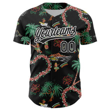Laden Sie das Bild in den Galerie-Viewer, Custom Black White 3D Hawai Island Tropical Palm Tree And Flower Authentic Baseball Jersey