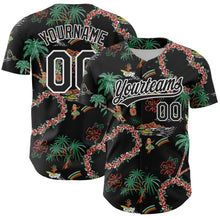 Laden Sie das Bild in den Galerie-Viewer, Custom Black White 3D Hawai Island Tropical Palm Tree And Flower Authentic Baseball Jersey