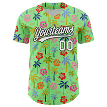 Laden Sie das Bild in den Galerie-Viewer, Custom Pea Green White-Black 3D Hawai Tropical Palm Tree And Flower Authentic Baseball Jersey