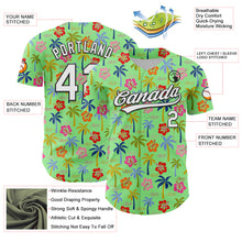 Laden Sie das Bild in den Galerie-Viewer, Custom Pea Green White-Black 3D Hawai Tropical Palm Tree And Flower Authentic Baseball Jersey