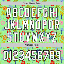 Laden Sie das Bild in den Galerie-Viewer, Custom Pea Green White-Black 3D Hawai Tropical Palm Tree And Flower Authentic Baseball Jersey