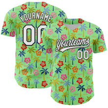 Laden Sie das Bild in den Galerie-Viewer, Custom Pea Green White-Black 3D Hawai Tropical Palm Tree And Flower Authentic Baseball Jersey