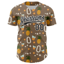 Laden Sie das Bild in den Galerie-Viewer, Custom Brown Black-White 3D Hawaii Flower And Fruit Pineapple Authentic Baseball Jersey