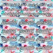 Laden Sie das Bild in den Galerie-Viewer, Custom Ice Blue White-Black 3D Hawaii Tropical Palm Leaves And Flower Authentic Baseball Jersey