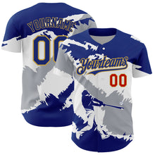Laden Sie das Bild in den Galerie-Viewer, Custom Royal Gray Old Gold-Red 3D El Salvador El Salvadoran Flag Authentic Baseball Jersey