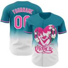 Laden Sie das Bild in den Galerie-Viewer, Custom Teal Pink-White 3D Pattern Design Gradient Mother's Day Family Love Authentic Baseball Jersey