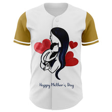 Laden Sie das Bild in den Galerie-Viewer, Custom White Old Gold 3D Pattern Design Mother's Day Family Love Authentic Baseball Jersey