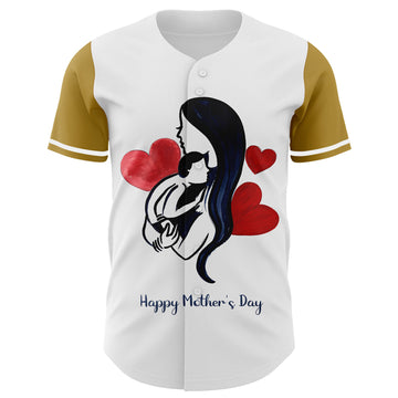 Custom White Old Gold 3D Pattern Design Mother's Day Family Love Authentic Baseball Jersey