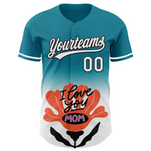 Laden Sie das Bild in den Galerie-Viewer, Custom Teal White-Black 3D Pattern Design Gradient Mother's Day Flower Authentic Baseball Jersey