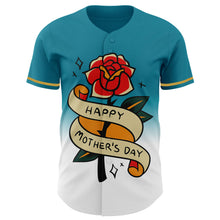 Laden Sie das Bild in den Galerie-Viewer, Custom Teal Old Gold-Black 3D Pattern Design Gradient Mother's Day Flower Authentic Baseball Jersey